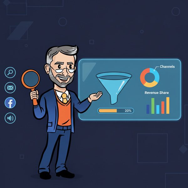 Business professional presenting revenue attribution modeling and customer journey insights
