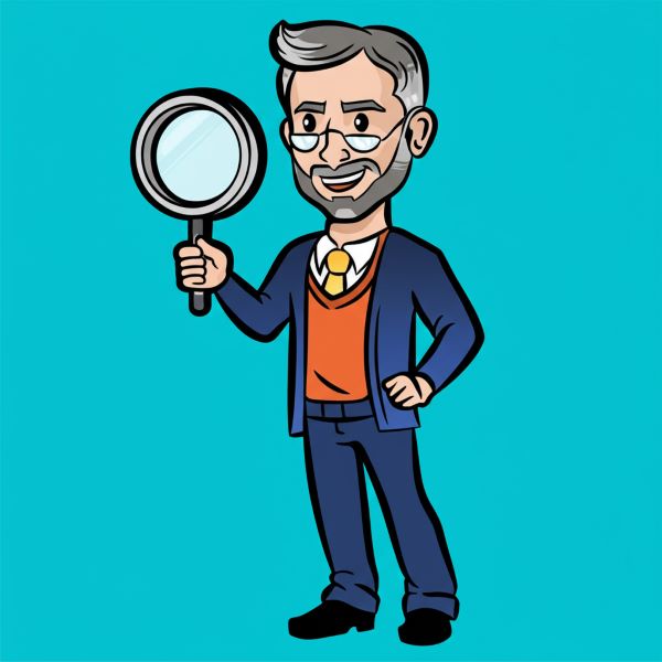 With magnifying glass
