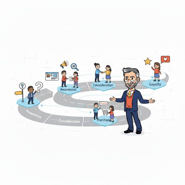 Sales journey map showing each stage of the buyer’s path from awareness to closed deal